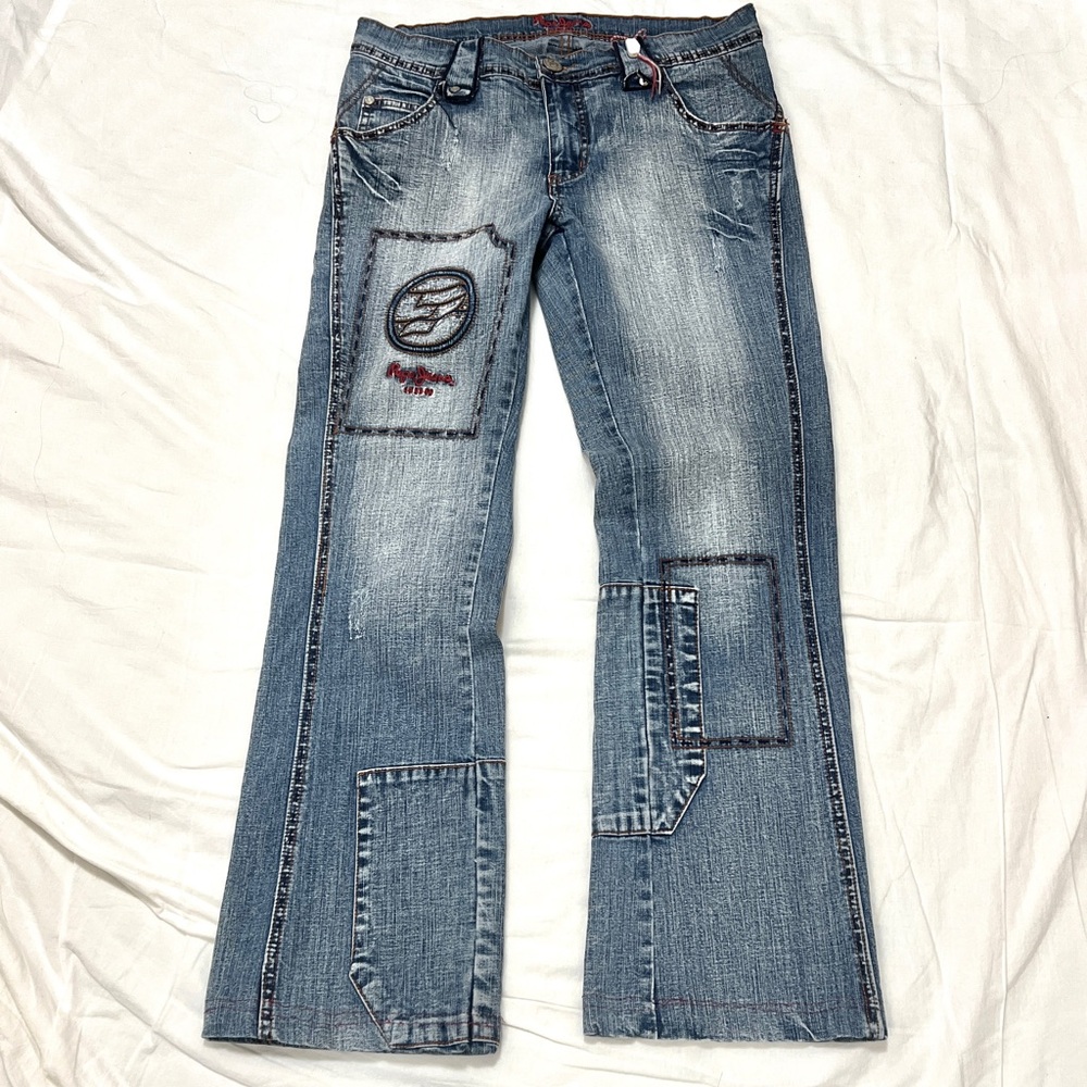 Vintage Y2K Pepe London Low Rise Patchwork Flare Jeans